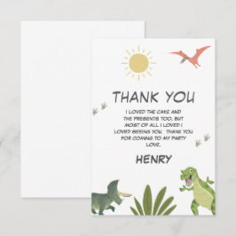 Dinosaur-Födelsedagsfest Tack Kort