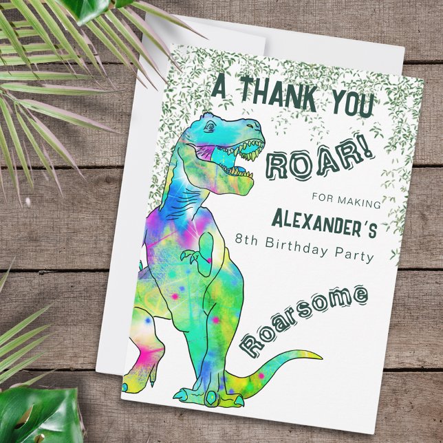 Dinosaur Födelsedagsfest Tack Kort (Dinosaur Birthday party personalized thank you greetings card T-rex roar for being roarsome)