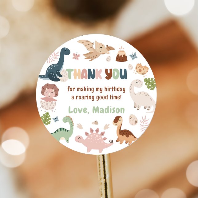 Dinosaur Födelsedagsfest Tack Runt Klistermärke (Skapare uppladdad)