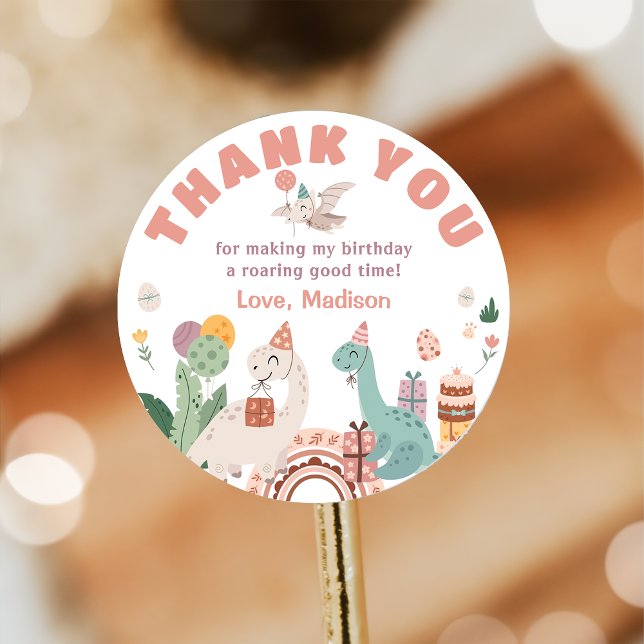 Dinosaur Födelsedagsfest Tack Runt Klistermärke (Skapare uppladdad)