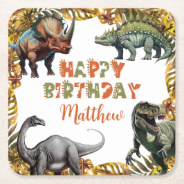 Dinosaur-Födelsedagsfest Underlägg Papper Kvadrat
