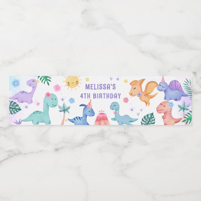 Dinosaur Födelsedagsfest Vattenflaska etikett (Singel etikett)
