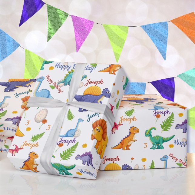 Dinosaur-Födelsedagsfesten anpassar Namn Age Gift Presentpapper (Skapare uppladdad)