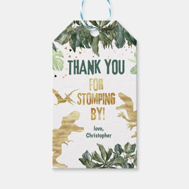 Dinosaur-Födelsedagsfesten föredrar Gift-märkre Presentetikett (Framsidan)