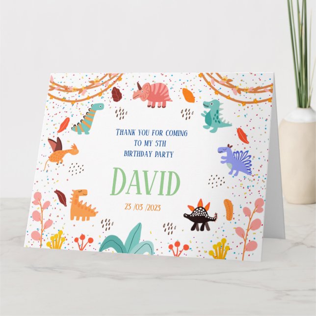 Dinosaur-födelsedagsfesten Tema - tackkort (Framsida)