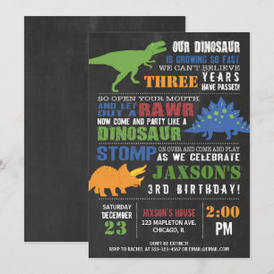 Dinosaur-födelsedagsinbjudan, chalkboard rawor inbjudningar