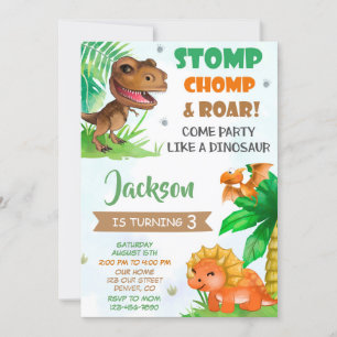 Dinosaur-födelsedagsinbjudan Dino-inbjudan Inbjudningar