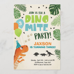 Dinosaur-födelsedagsinbjudan Dino mite T-Rex party Inbjudningar