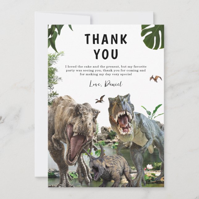 Dinosaur-födelsedagsinbjudan Dino T-Rex-födelsedag Tack Kort (Framsida)