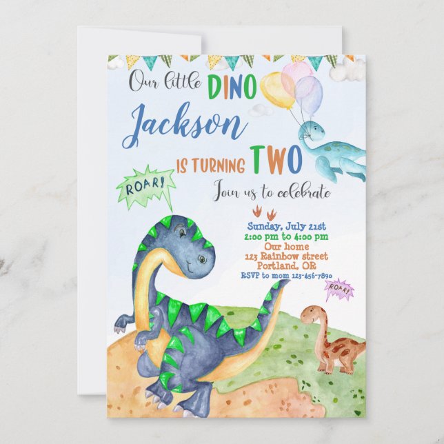 Dinosaur-födelsedagsinbjudan Dinomite party inbjud Inbjudningar (Framsida)