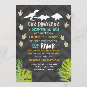 Dinosaur-födelsedagsinbjudan Dinosaur Party Chalk Inbjudningar