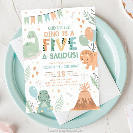 Dinosaur födelsedagsinbjudan Fem. Bebis Dino 5:e Inbjudningar