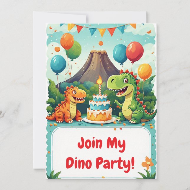 🦖 Dinosaur Födelsedagsinbjudan För Barn 🎂 Inbjudningar (Framsida)