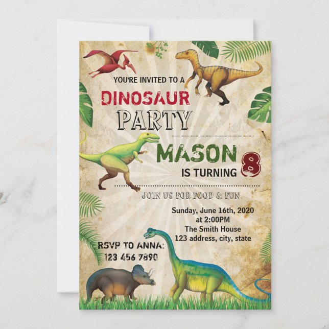 Dinosaur-födelsedagsinbjudan Inbjudningar (Framsida)