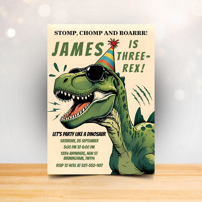 Dinosaur födelsedagsinbjudan Stamp Chomp Ryter Bar Inbjudningar (Skapare uppladdad)