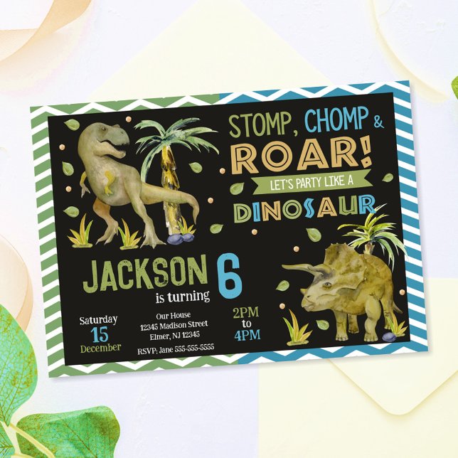 Dinosaur Födelsedagsinbjudan | T-rex | Triceratop Inbjudningar (Skapare uppladdad)