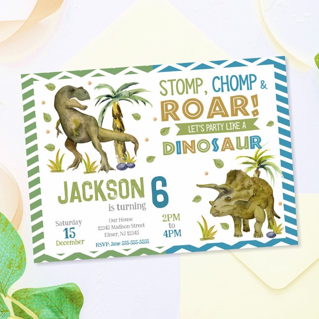 Dinosaur födelsedagsinbjudan | T-rex | Triceratop Inbjudningar (Skapare uppladdad)