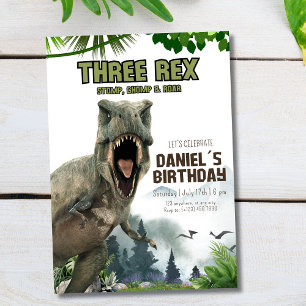 Dinosaur födelsedagsinbjudan Tre Rex inbjudan