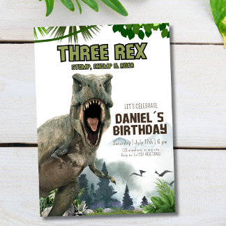 Dinosaur födelsedagsinbjudan Tre Rex inbjudan