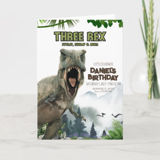 Dinosaur födelsedagsinbjudan Tre Rex inbjudan