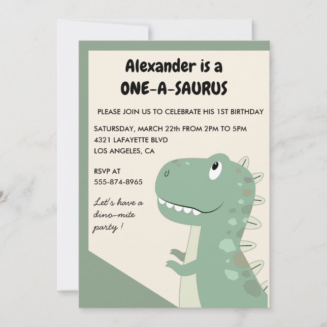 Dinosaur födelsedagsinbjudningar 1 år gammal t rex inbjudningar (Framsida)