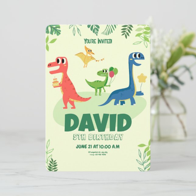 Dinosaur födelsedagsinbjudningar, T rex Vilda Dino Inbjudningar (Stående Fram)