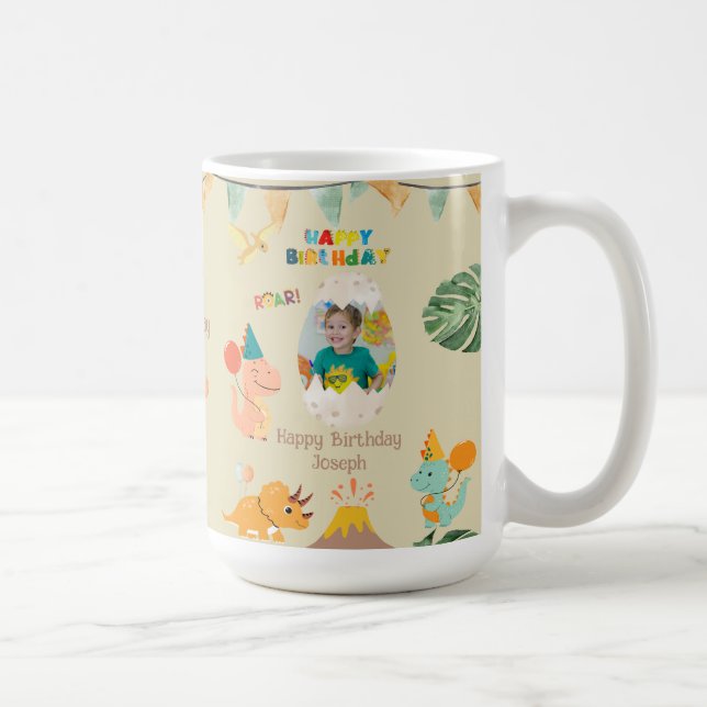 Dinosaur Födelsemugg Present – Anpassat Namn & Fot Kaffemugg (Höger)