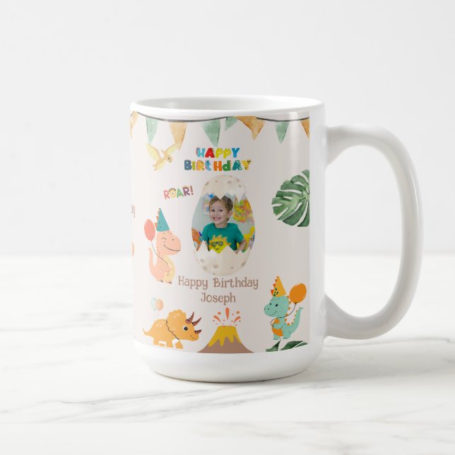 Dinosaur Födelsemugg Present – Anpassat Namn & Fot Kaffemugg (Höger)