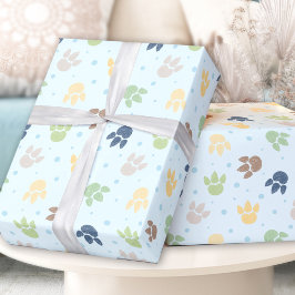 Dinosaur Footprint Pastel Blue Grönt Boy Birthday Presentpapper