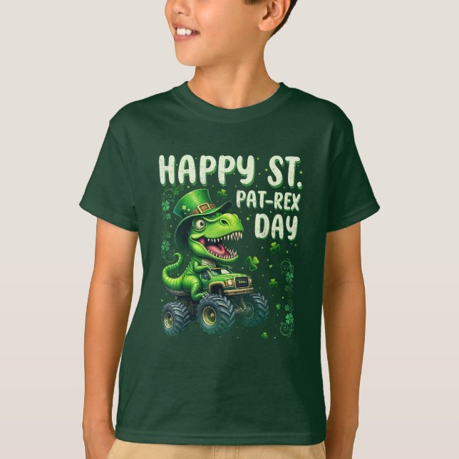 Dinosaur för Pat Trex-dagen med Shamrocks i lyckli T Shirt (Framsida)