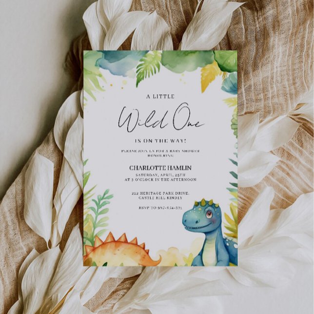 Dinosaur för vattenfärg, babyskor inbjudningar (Watercolor Baby Shower Dinosaur Invitation)
