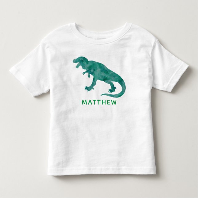 Dinosaur för vattenfärg för ungepersonliggrönt t shirt (Framsida)