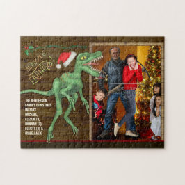 Dinosaur för Velociraptor för julfamiljfoto rolig Pussel