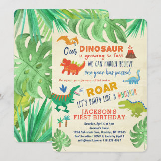 Dinosaur Första födelsedagsinbjudan Dinosaur Party Inbjudningar