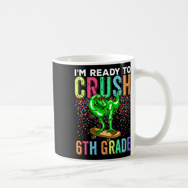 Dinosaur Första Skoldagen 6:e Klass Skateboard Kaffemugg (Höger)