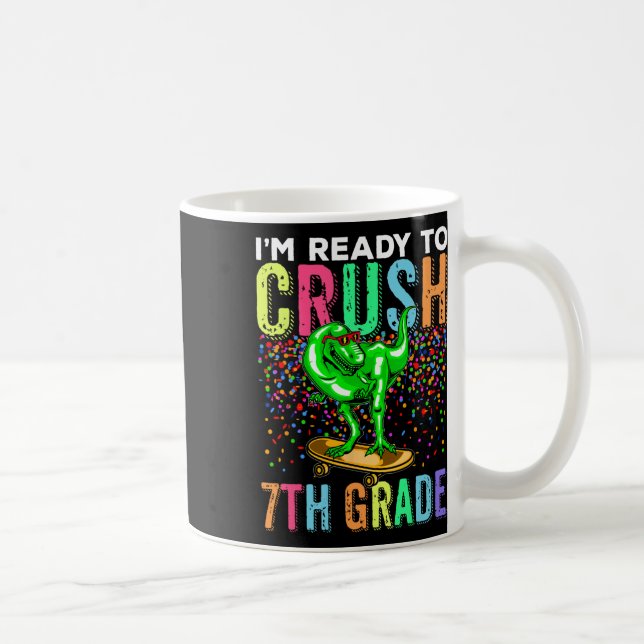 Dinosaur Första Skoldagen 7e Klass Skateboard Kaffemugg (Höger)
