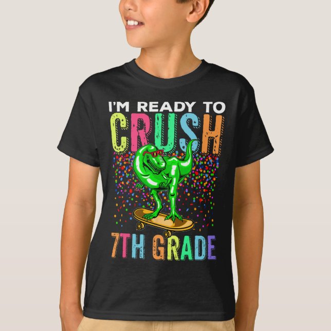 Dinosaur Första Skoldagen 7e Klass Skateboard T Shirt (Framsida)