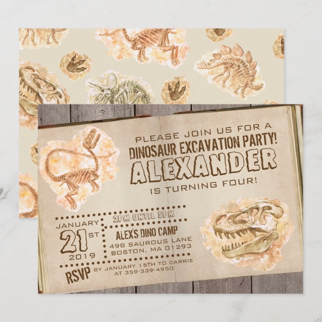 Dinosaur Fossil Birthday-inbjudan Inbjudningar (Fram/baksida)
