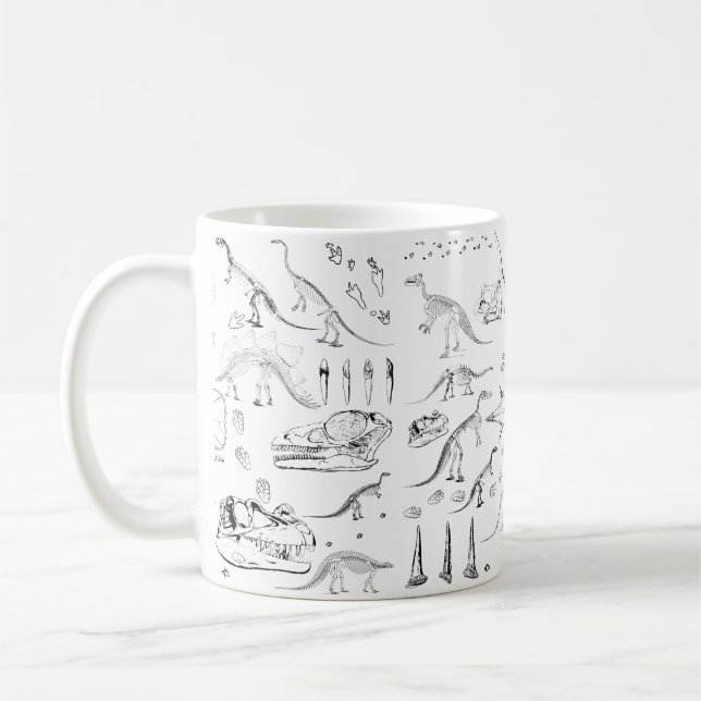 Dinosaur Fossil Bones Mönster Kaffemugg (Vänster)