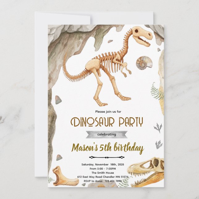 Dinosaur fossil party invitation inbjudningar (Framsida)