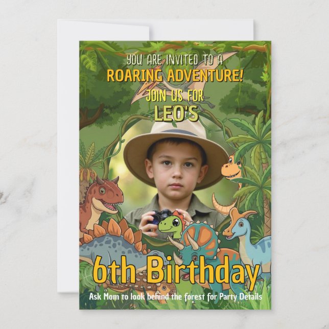 Dinosaur Foto 6-års inbjudan (Framsida)
