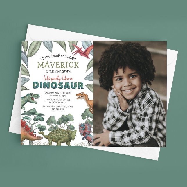 Dinosaur Foto Barn Födelsedagsfest Inbjudan (Skapare uppladdad)