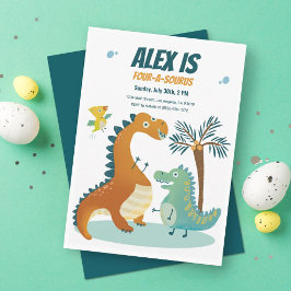 Dinosaur Four-A-Saurus Kids 4e födelsedagen Inbjud Inbjudningar