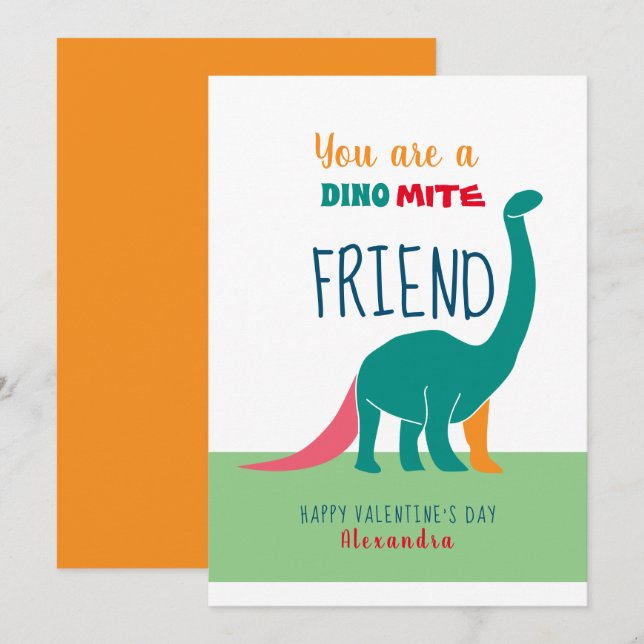 Dinosaur Friend Valentines day Julkort (Fram/baksida)