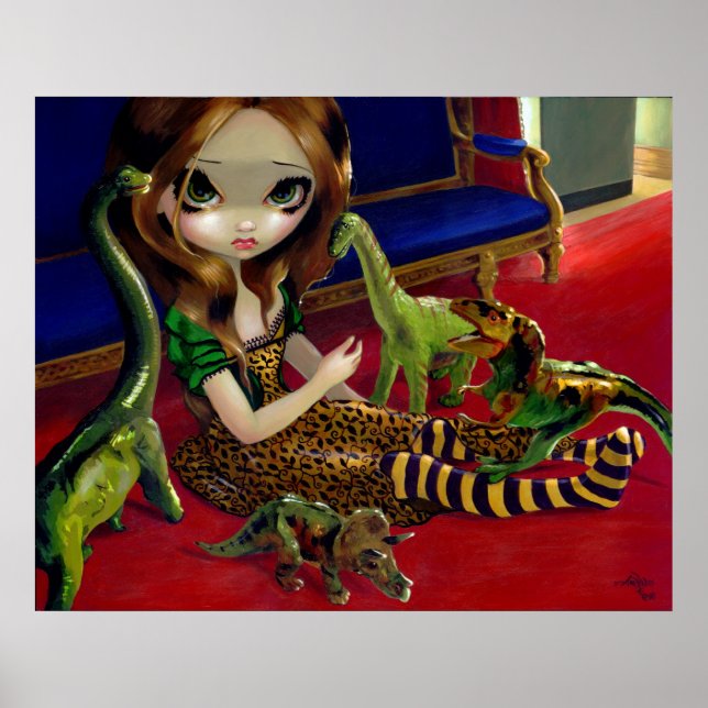 Dinosaur Friends 3 ART PRINT fantasi lowbrow GOTH Poster (Framsidan)