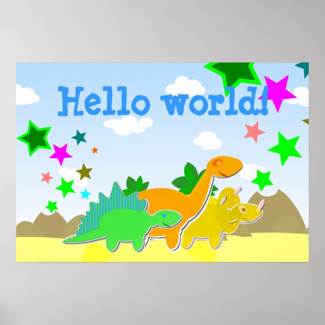 Dinosaur Friends Hej World Poster (Framsidan)