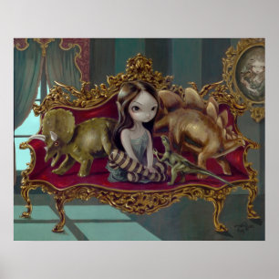 Dinosaur Friends I lowbrow gothys fantasi Print Poster