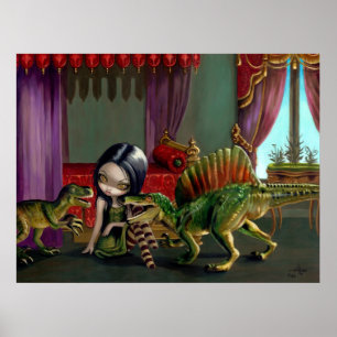 Dinosaur Friends II, lågbrow fantasyskonst Skriv u Poster
