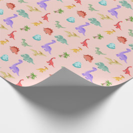 Dinosaur Friends Inpackningspapper - Rosa Presentpapper