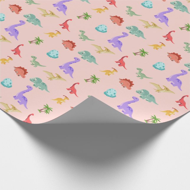Dinosaur Friends Inpackningspapper - Rosa Presentpapper (Hörn)